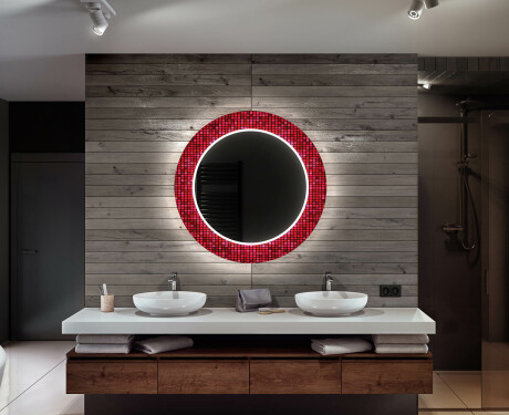 Et Rundt Dekorativt Speil Med Led-belysning Til Barnerom - Red Mosaic #12