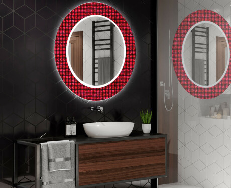 Et Rundt Dekorativt Speil Med Led-belysning Til Barnerom - Red Mosaic #2