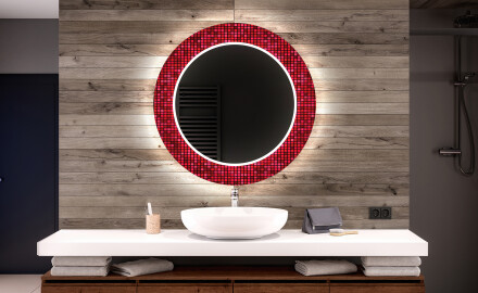 Et Rundt Dekorativt Speil Med Led-belysning Til Barnerom - Red Mosaic