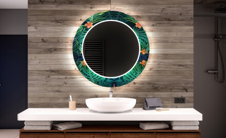 Et Rundt Dekorativt Speil Med Led-belysning Til Barnerom - Tropical