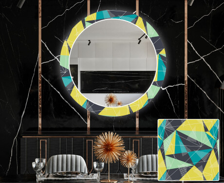 Rundt Dekorativt Speil Med LED-belysning Til Spisestue - Abstract Geometric #1