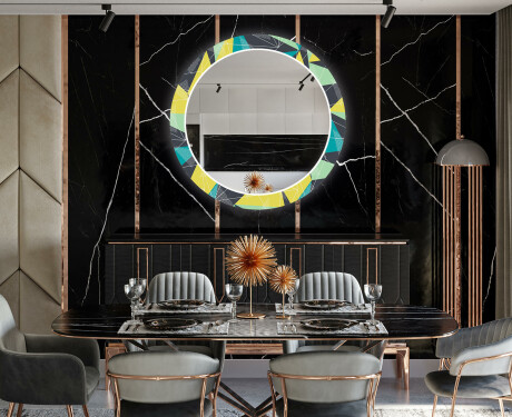 Rundt Dekorativt Speil Med LED-belysning Til Spisestue - Abstract Geometric #12