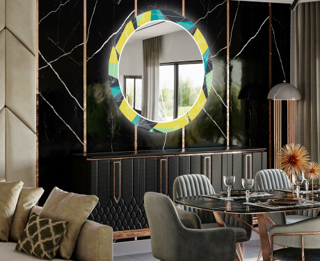 Rundt Dekorativt Speil Med LED-belysning Til Spisestue - Abstract Geometric #2