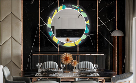 Rundt Dekorativt Speil Med LED-belysning Til Spisestue - Abstract Geometric