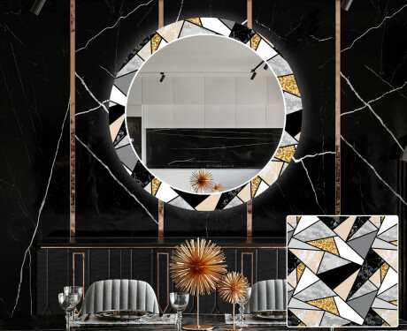 Rundt Dekorativt Speil Med LED-belysning Til Spisestue - Marble Pattern