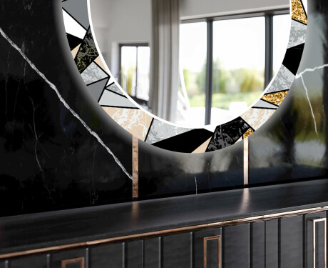 Rundt Dekorativt Speil Med LED-belysning Til Spisestue - Marble Pattern #11