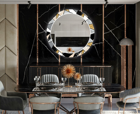 Rundt Dekorativt Speil Med LED-belysning Til Spisestue - Marble Pattern #12