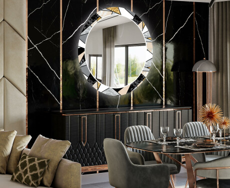 Rundt Dekorativt Speil Med LED-belysning Til Spisestue - Marble Pattern #2