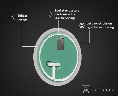 Rundt Dekorativt Speil Med LED-belysning Til Spisestue - Marble Pattern #3