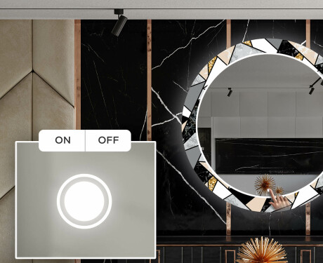 Rundt Dekorativt Speil Med LED-belysning Til Spisestue - Marble Pattern #4