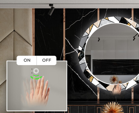 Rundt Dekorativt Speil Med LED-belysning Til Spisestue - Marble Pattern #5