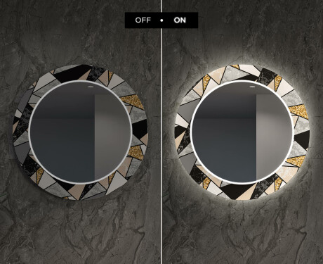 Rundt Dekorativt Speil Med LED-belysning Til Spisestue - Marble Pattern #7