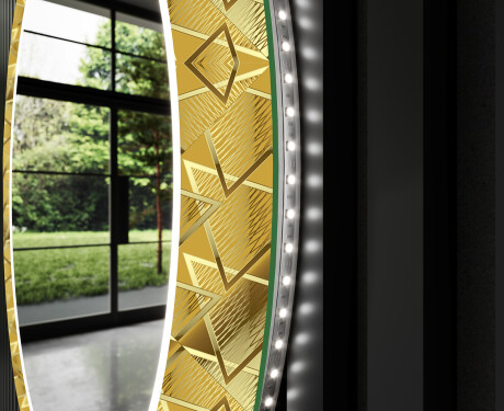 Rundt Dekorativt Speil Med LED-belysning Til Spisestue - Gold Triangles #11