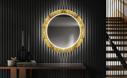 Rundt Dekorativt Speil Med LED-belysning Til Spisestue - Gold Triangles