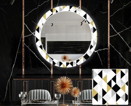 Rundt Dekorativt Speil Med LED-belysning Til Spisestue - Geometric Patterns