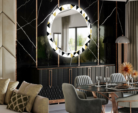 Rundt Dekorativt Speil Med LED-belysning Til Spisestue - Geometric Patterns #2