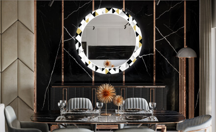 Rundt Dekorativt Speil Med LED-belysning Til Spisestue - Geometric Patterns