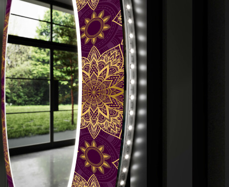 Rundt Dekorativt Speil Med LED-belysning Til Stue - Gold Mandala #11
