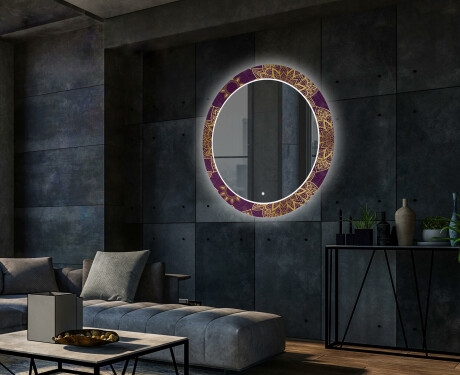 Rundt Dekorativt Speil Med LED-belysning Til Stue - Gold Mandala #2