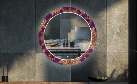 Rundt Dekorativt Speil Med LED-belysning Til Stue - Gold Mandala
