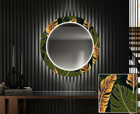 Rundt Dekorativt Speil Med LED-belysning Til Spisestue - Botanical Flowers #1