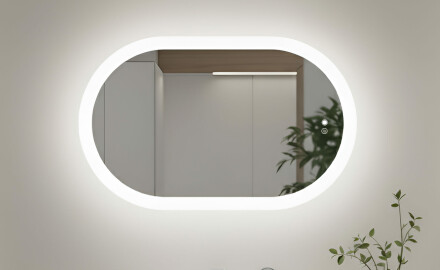 Belyst baderomsspeil, tofarget, berøringsbryter, varmematte