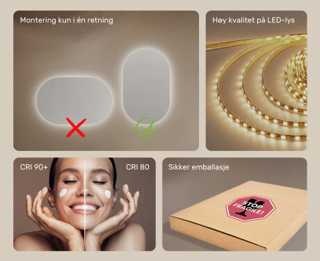 Speil Med Lys 50x80cm med kaldt LED-lys 7000K, varmt lys 3000K eller nøytralt lys 4500K #5