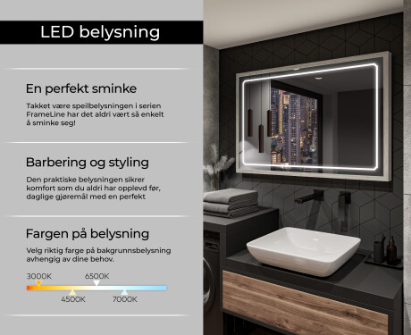 Rektangulært LED Baderomsspeil Med Ramme - FrameLine L137 #4