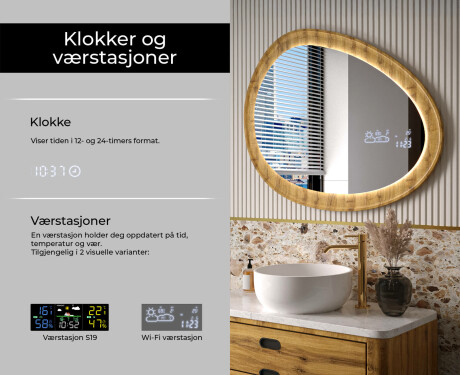 Uregelmessig speil i eikeramme med LED-belysning #6