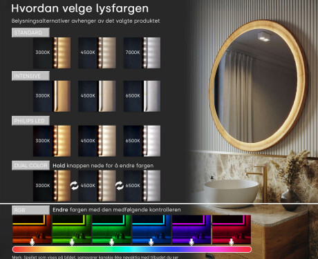 Ovalt speil i eikeramme med LED-belysning #5