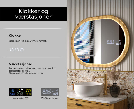Ovalt speil i eikeramme med LED-belysning #6