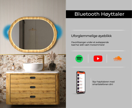 Ovalt speil i eikeramme med LED-belysning #7