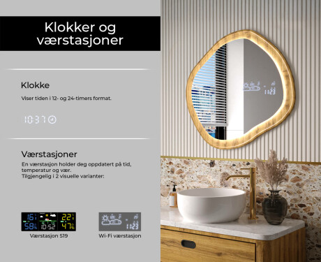Dekorativt speil i eikeramme med LED-belysning #6