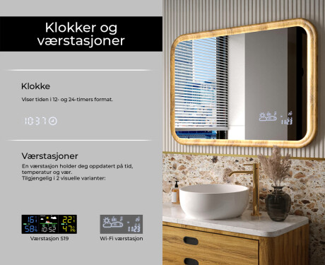 Avrundet speil i eikeramme med LED-belysning #6
