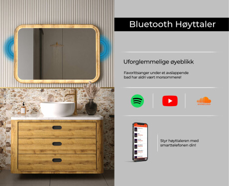 Avrundet speil i eikeramme med LED-belysning #7