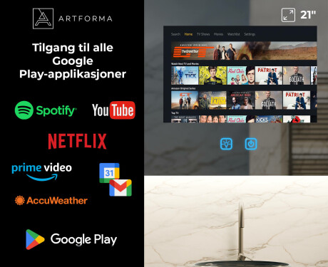 Smart Avrundet LED Baderomsspeil SmartScreen 21,5” #3