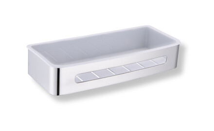 Kurv 29x12x5,5 / polert stål / innsats i hvitt plast