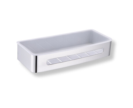 Kurv 29x12x5,5 / polert stål / innsats i hvitt plast