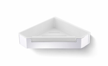 Hjørnekurv 22x22x5,5 med strikk / polert stål / innsats i hvitt plast