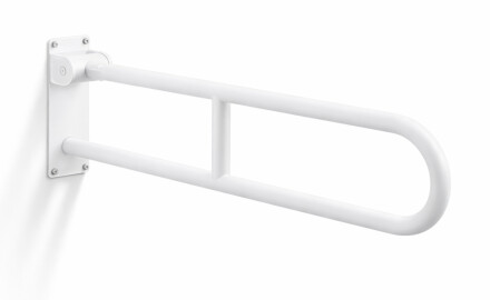 Støttehåndtak for personer med nedsatt funksjonsevne, Ø32, buet og vippbart, STANDARD – 80 cm / rustfritt stål, matt hvit