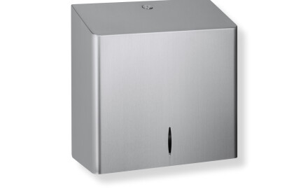 Dispenser for V-foldede papirhåndklær (maks. dimensjoner på papirpakken: 25,5 x 11,5 x 24 cm), R10-serien / børstet stål
