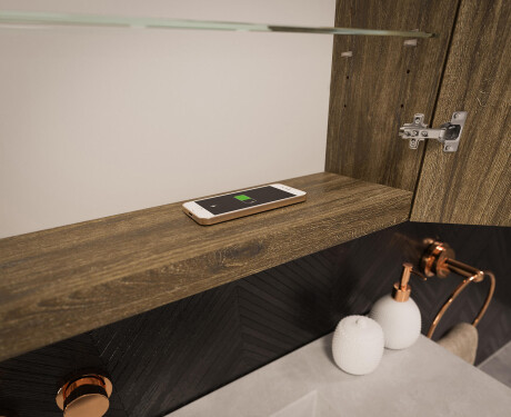 Baderomsskap med LED-speil L02 Emily 66,5 x 72 cm i fargen Oslo-eik #12