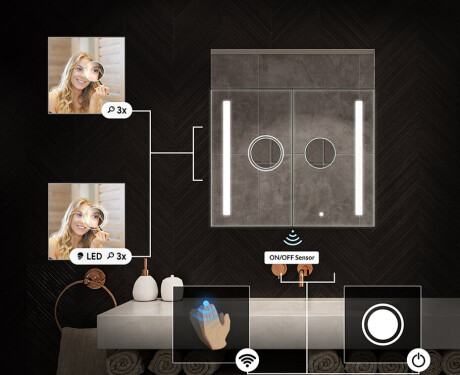 Baderomsskap med LED-speil L02 Emily 66,5 x 72 cm i fargen Oslo-eik #5