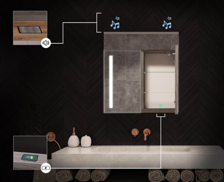 Baderomsskap med LED-speil L02 Emily 66,5 x 72 cm i fargen Oslo-eik #6