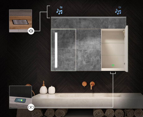 Vegghengt baderomsskap med LED-speil L02 Emily 100 x 72 cm i fargen San Marino #6