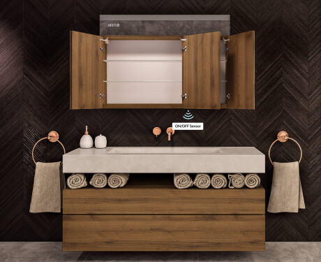 Vegghengt baderomsskap med LED-speil L02 Emily 100 x 72 cm i fargen Oslo-eik #8