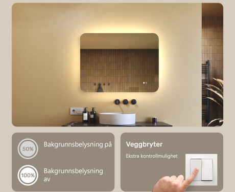 Avrundet baderomsspeil med LED-belysning, tofarget, berøringsbryter, varmematte #4